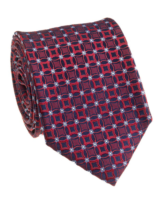 Pacific Silk Extra Long 100% Silk Necktie in Dark Blue/Red Clip