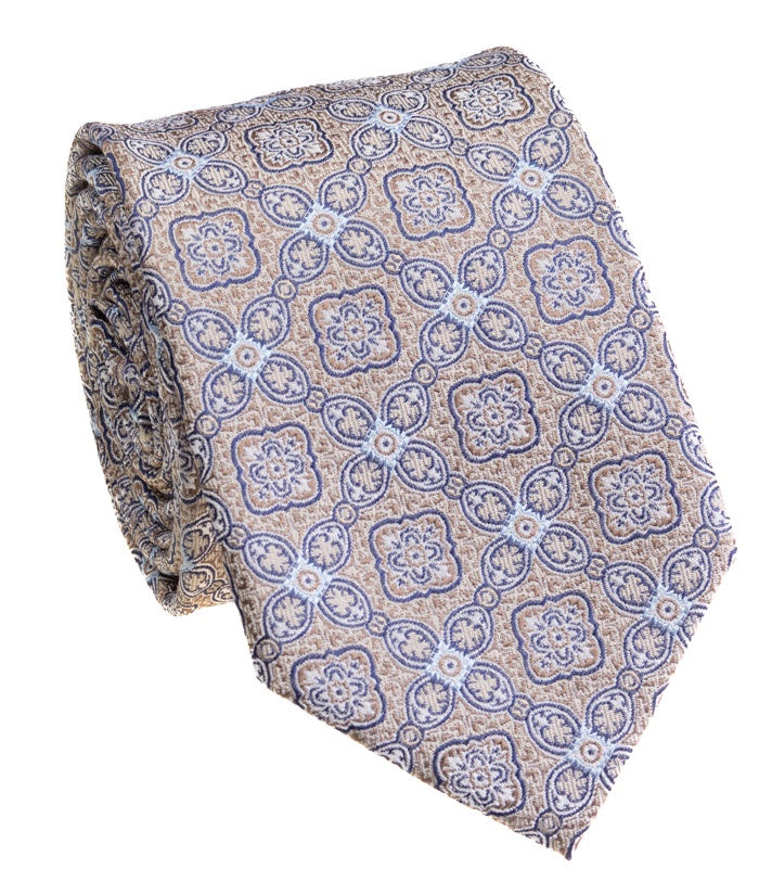 Pacific Silk 100% Silk Necktie in Taupe Pattern