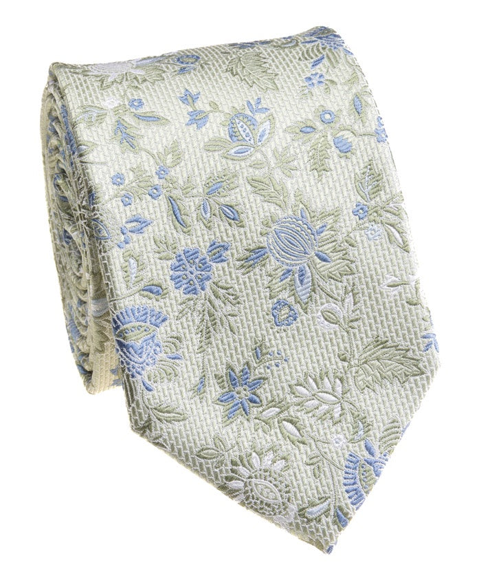Pacific Silk 100% Silk Necktie in Light Green Floral