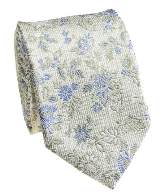 Pacific Silk 100% Silk Necktie in Light Green Floral
