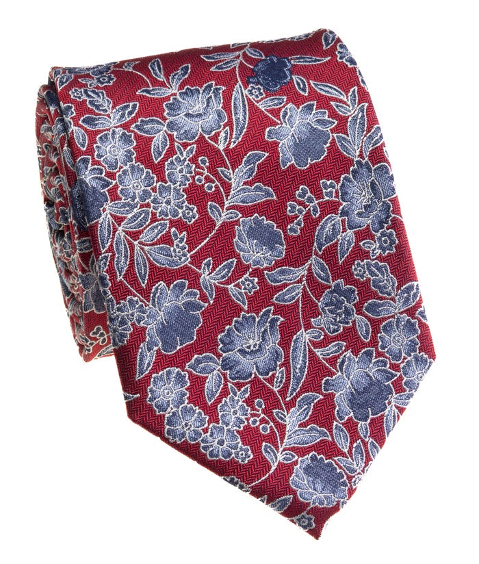 Pacific Silk 100% Silk Necktie in Red/Blue Floral