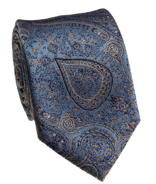 Pacific Silk 100% Silk Necktie in Dark Blue Paisley