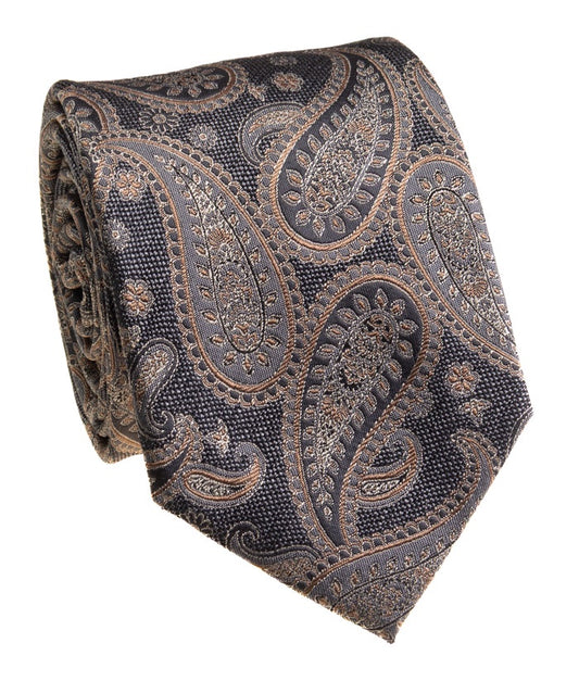 Pacific Silk 100% Silk Necktie in Dark Brown Paisley