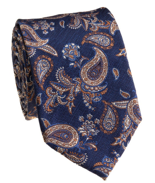 Pacific Silk 100% Silk Necktie in Navy Paisley
