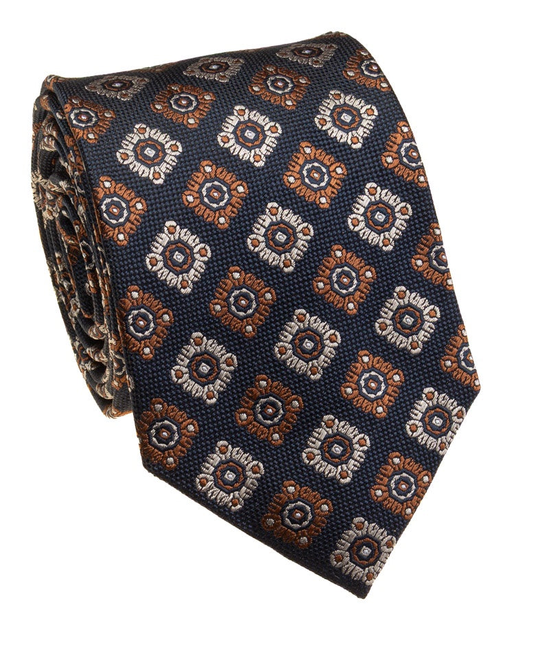 Pacific Silk 100% Silk Necktie in Navy/Orange Clip