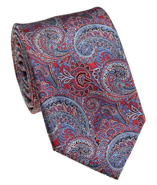 Pacific Silk 100% Silk Necktie in Red Paisley