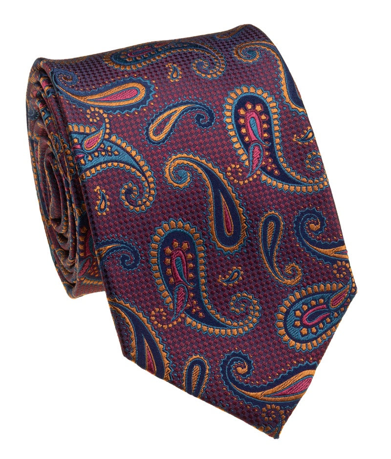 Pacific Silk 100% Silk Necktie in Wine Paisley