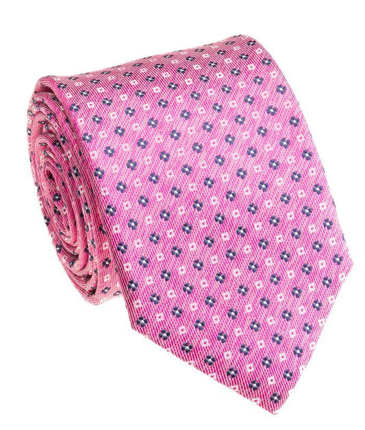 Pacific Silk 100% Silk Necktie in Pink/Blue Clip Pattern