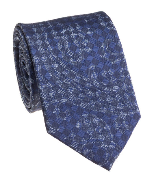Pacific Silk 100% Silk Necktie in Dark Blue Pattern