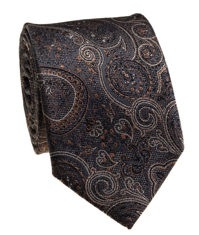 Pacific Silk 100% Silk Necktie in Charcoal Paisley