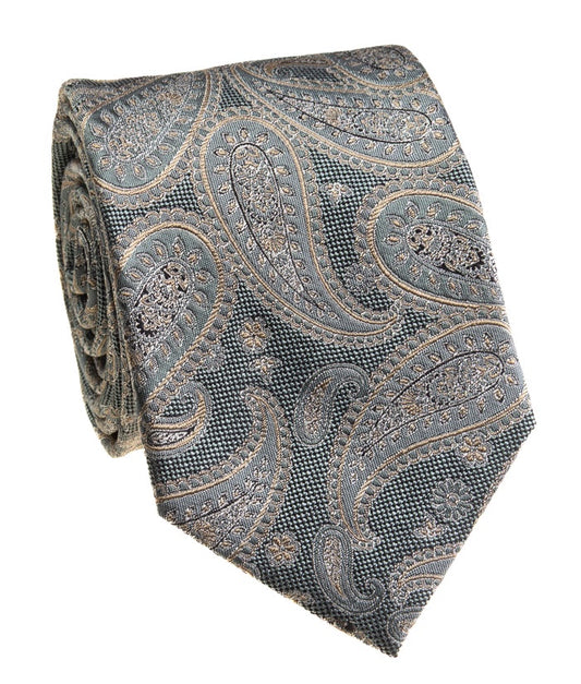 Pacific Silk 100% Silk Necktie in Olive Paisley