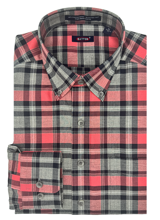 Hornor & Harrison Ballard Button Down Sport Shirt in Red/Grey Plaid