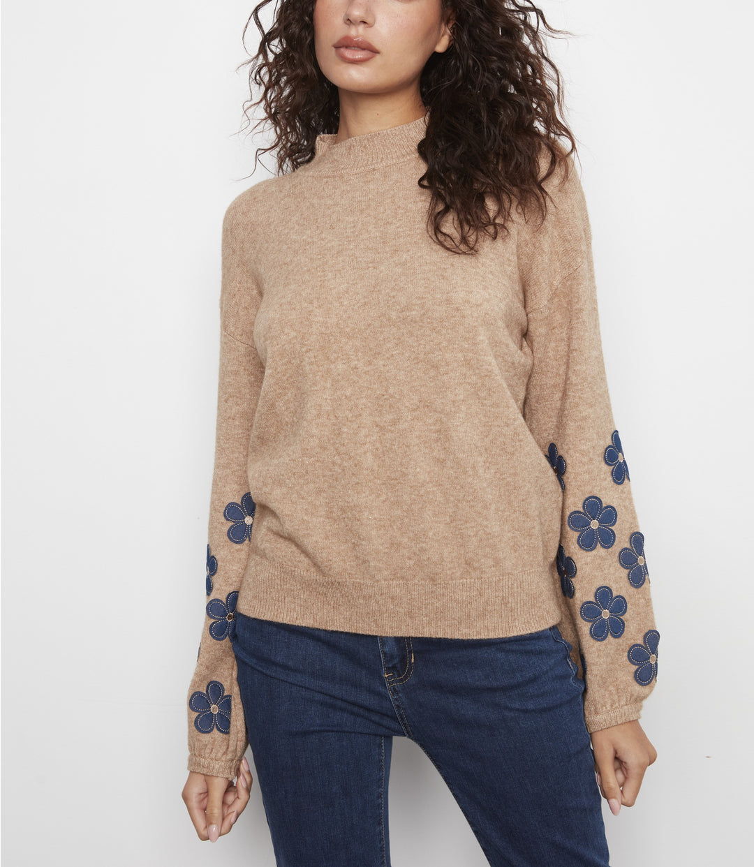 Womens Charlie B Floral Patch Sweater in Truffle