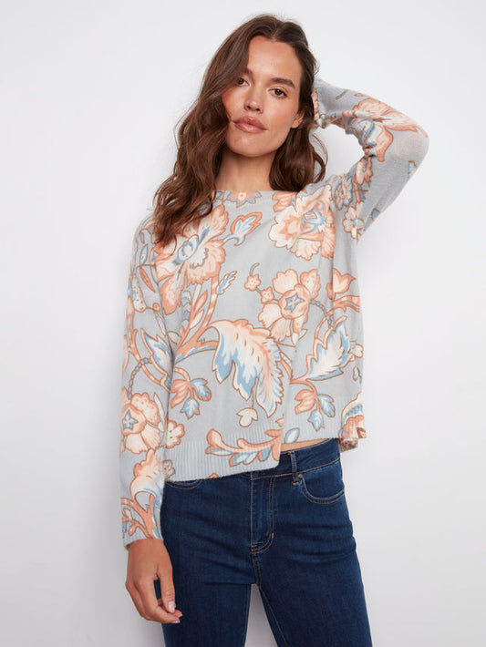 Womens Charlie B Printed Crew Neck Sweater in Baroque