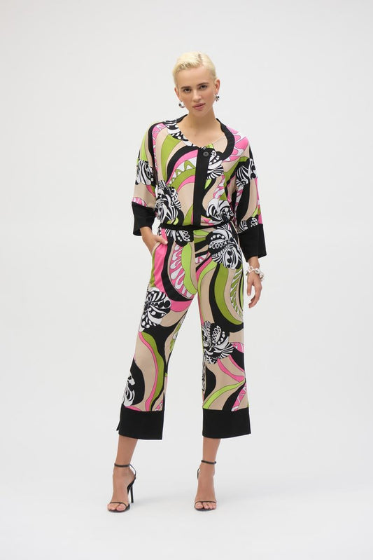 Womens Joseph Ribkoff Abstract Floral Print Crop Pant in Black/Multi