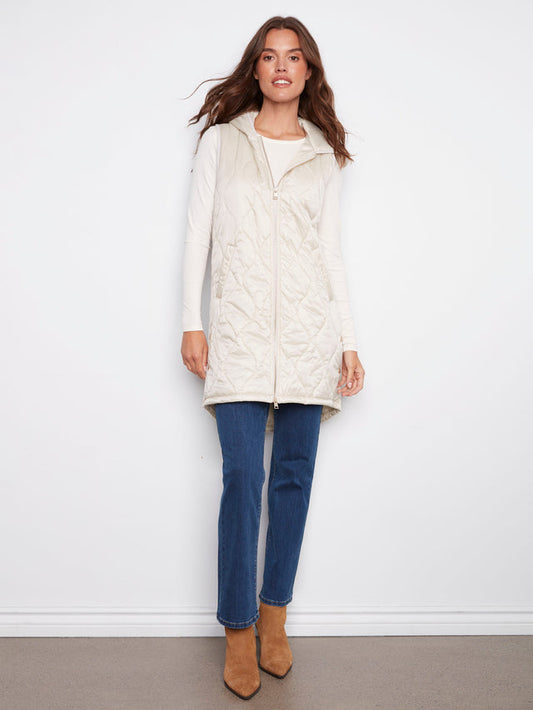 Womens Charlie B Pearlized Hooded Vest in Champagne
