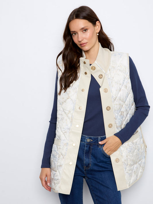 Womens Charlie B Iridescent Reversible Vest in Pearl