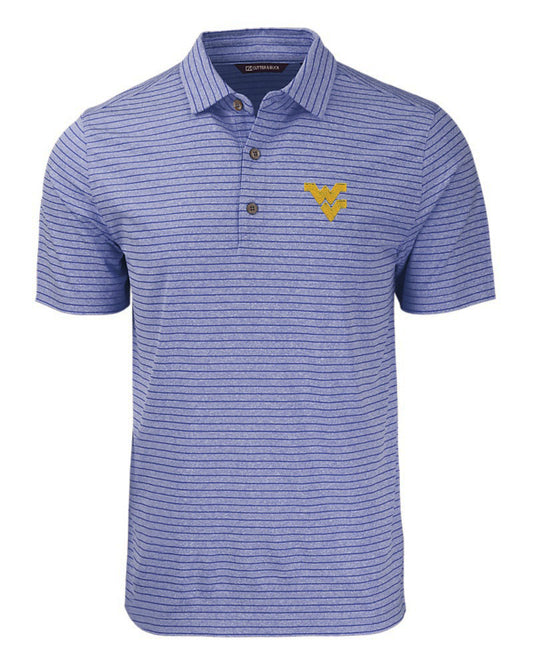WVU Cutter & Buck Forge Eco Heather Stripe Polo in Tour Blue