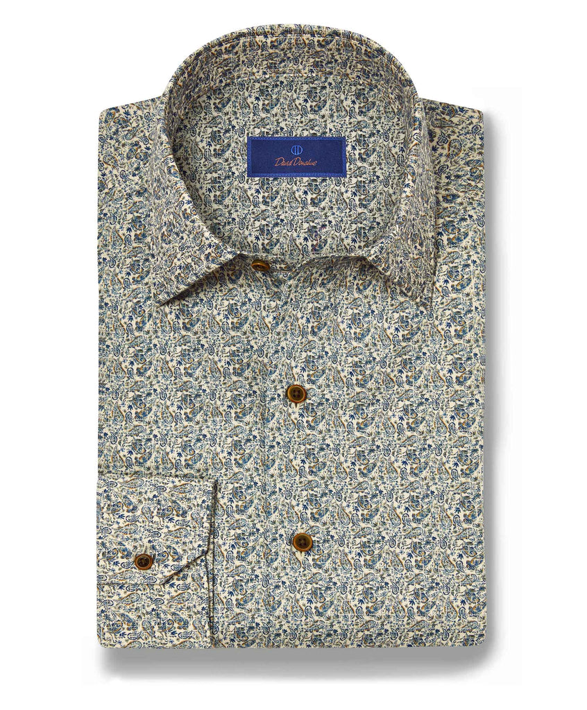 David Donahue Paisley Sport Shirt in Sage/Blue