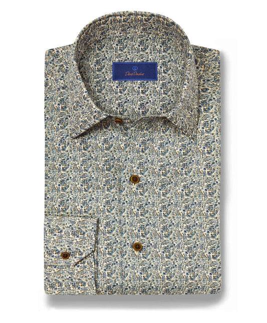 David Donahue Paisley Sport Shirt in Sage/Blue