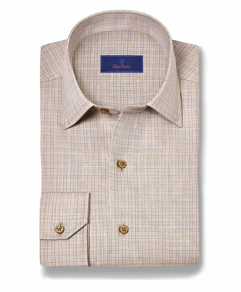 David Donahue Cashmere Blend Sport Shirt in Dune Check