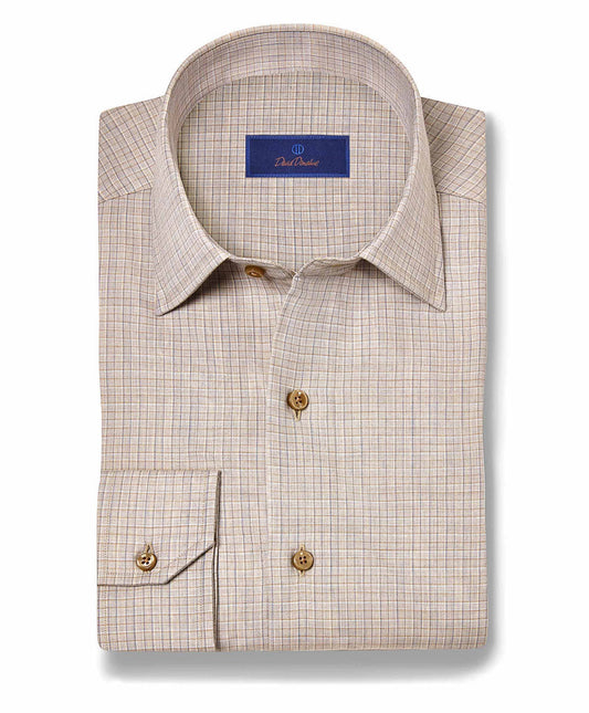 David Donahue Cashmere Blend Sport Shirt in Dune Check