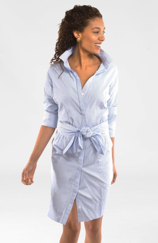 Womens Gretchen Scott Breezy Blouson Dress in Blue Stripe