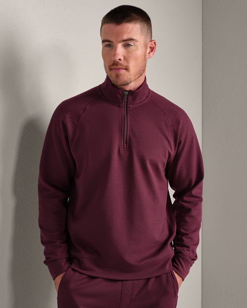 Rhone Mens Dreamstate Quarter Zip in Bordeaux Red