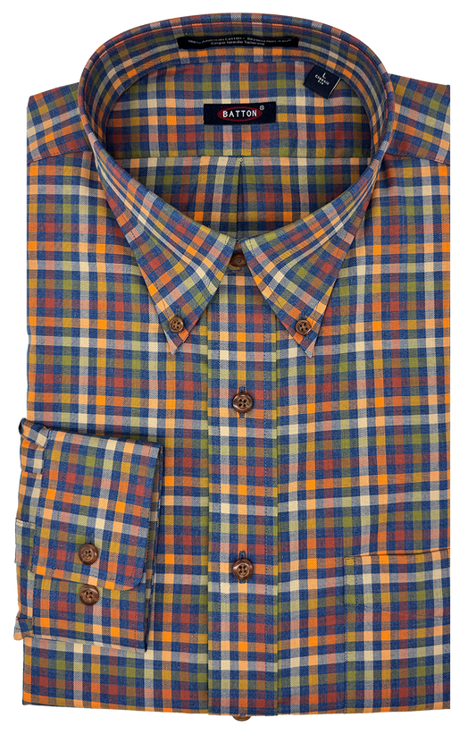 Hornor & Harrison Fulton Button Down Sport Shirt in Blue/Orange Plaid