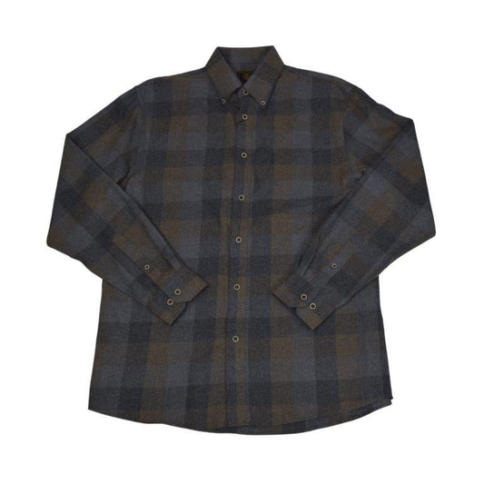 F/X Fusion Cotton Blend Brushed Flannel Sportshirt in Grey/Brown Large Check