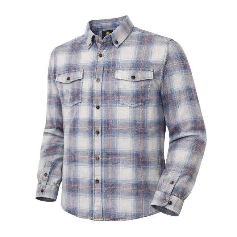 F/X Fusion Cotton Brushed Plaid Sportshirt in Ecru/Indigo