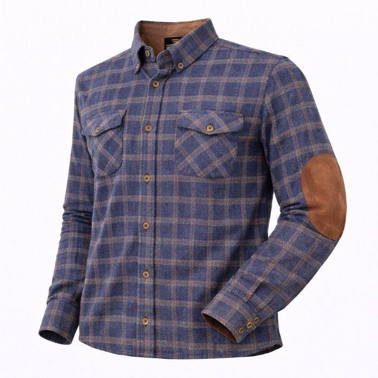 F/X Fusion Textured Plaid Sportshirt in Navy/Brown
