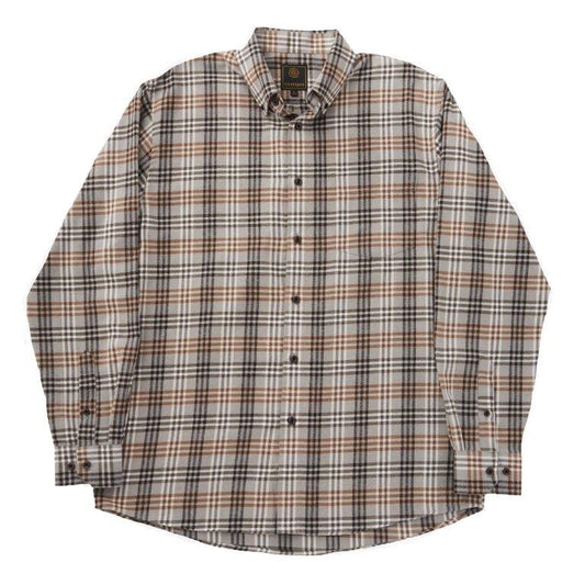 F/X Fusion Cotton Blend Brushed Flannel Sportshirt in Grey/Brown Melange Soft Plaid