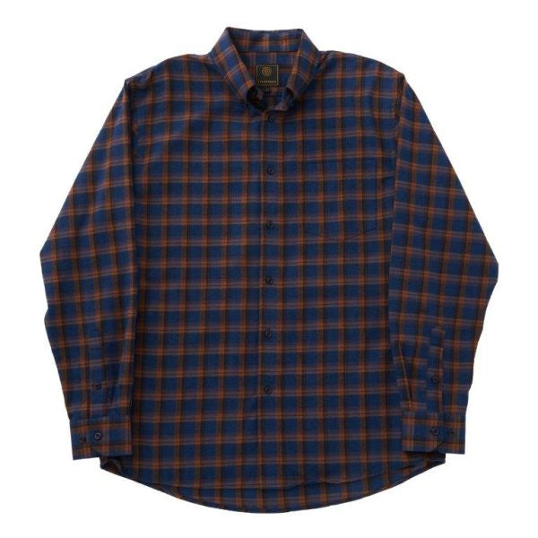 F/X Fusion Cotton Blend Brushed Flannel Sportshirt in Navy/Bronze Multi Plaid