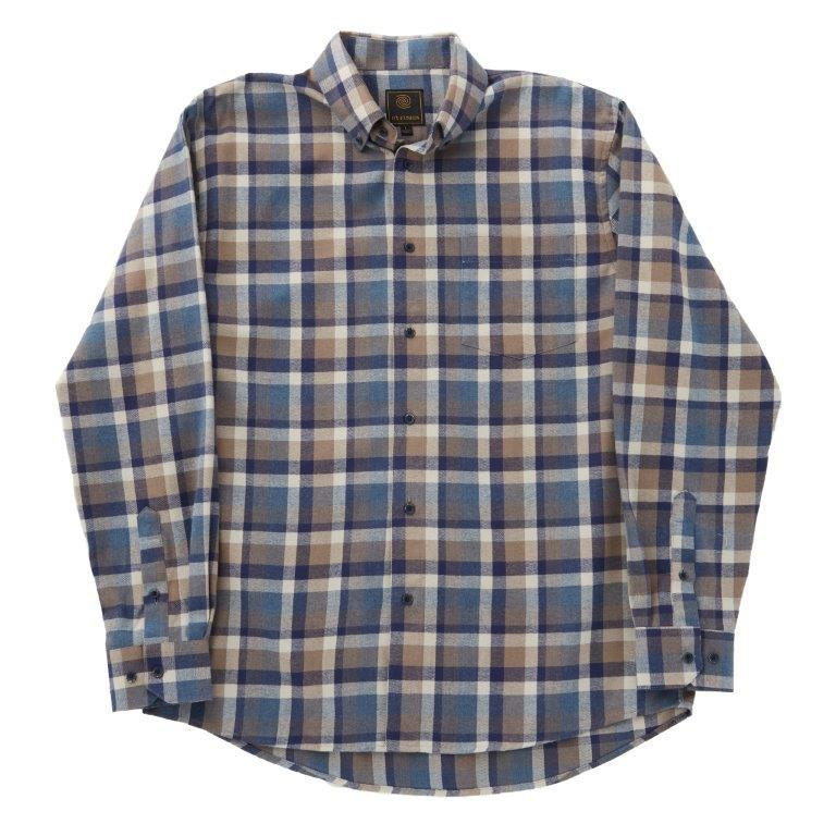 F/X Fusion Cotton Blend Brushed Flannel Sportshirt in Denim/Tan Fashion Check