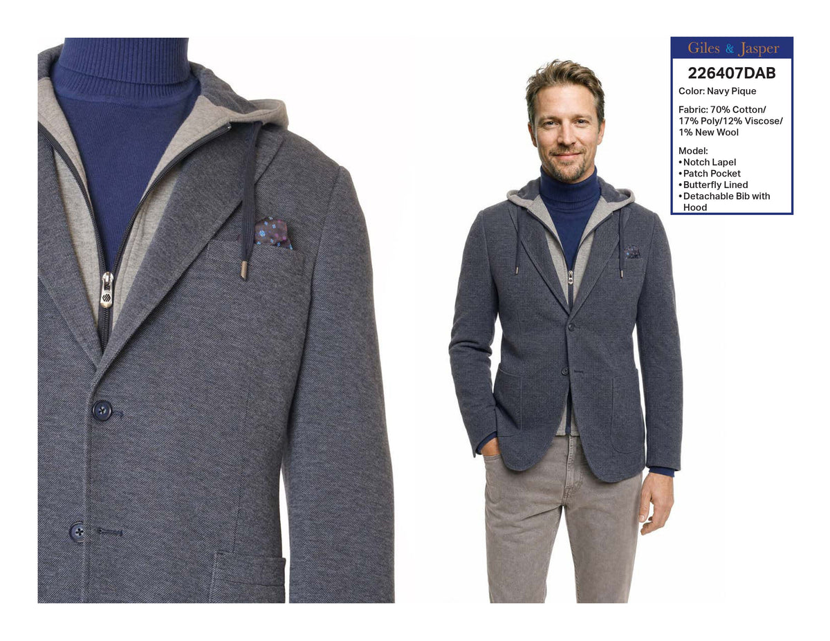 Giles and Jasper Cotton Blend Sportcoat in Navy Plaid