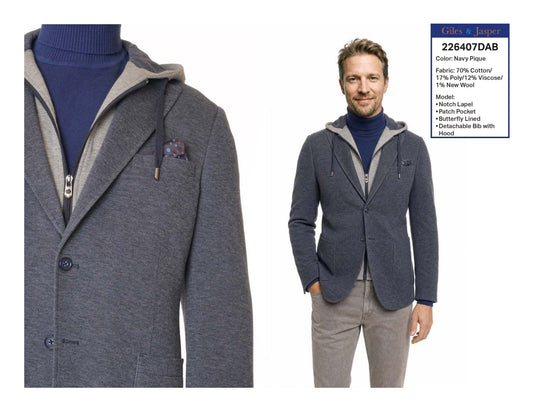 Giles and Jasper Cotton Blend Sportcoat in Navy Plaid