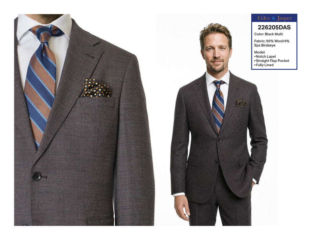 Giles & Jasper Super 120's wool Suit in Grey/Brick Birdseye