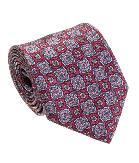 Geoff Nicholson Silk Necktie in Red/Blue Clip Pattern