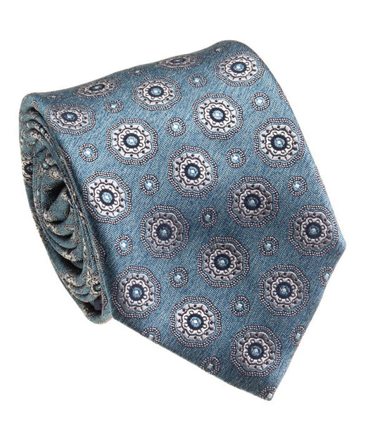 Geoff Nicholson Silk Necktie in Teal/Grey Clip Pattern