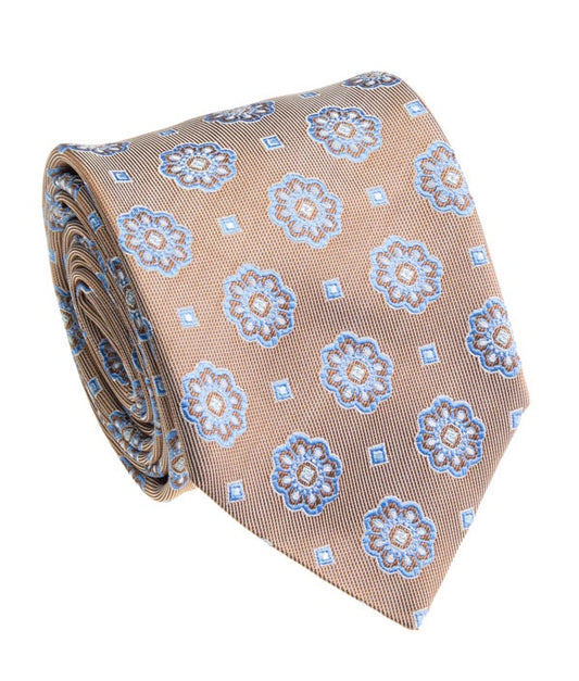 Geoff Nicholson Silk Necktie in Beige/Light Blue Clip Pattern
