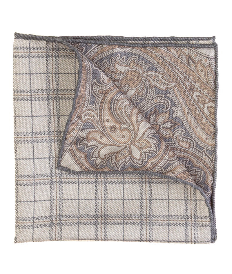 Geoff Nicholson Silk Pocket Square in Beige