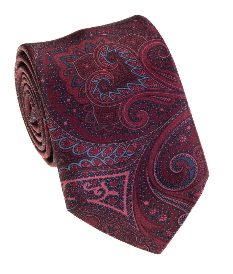 Geoff Nicholson Silk Necktie in Dark Red Paisley