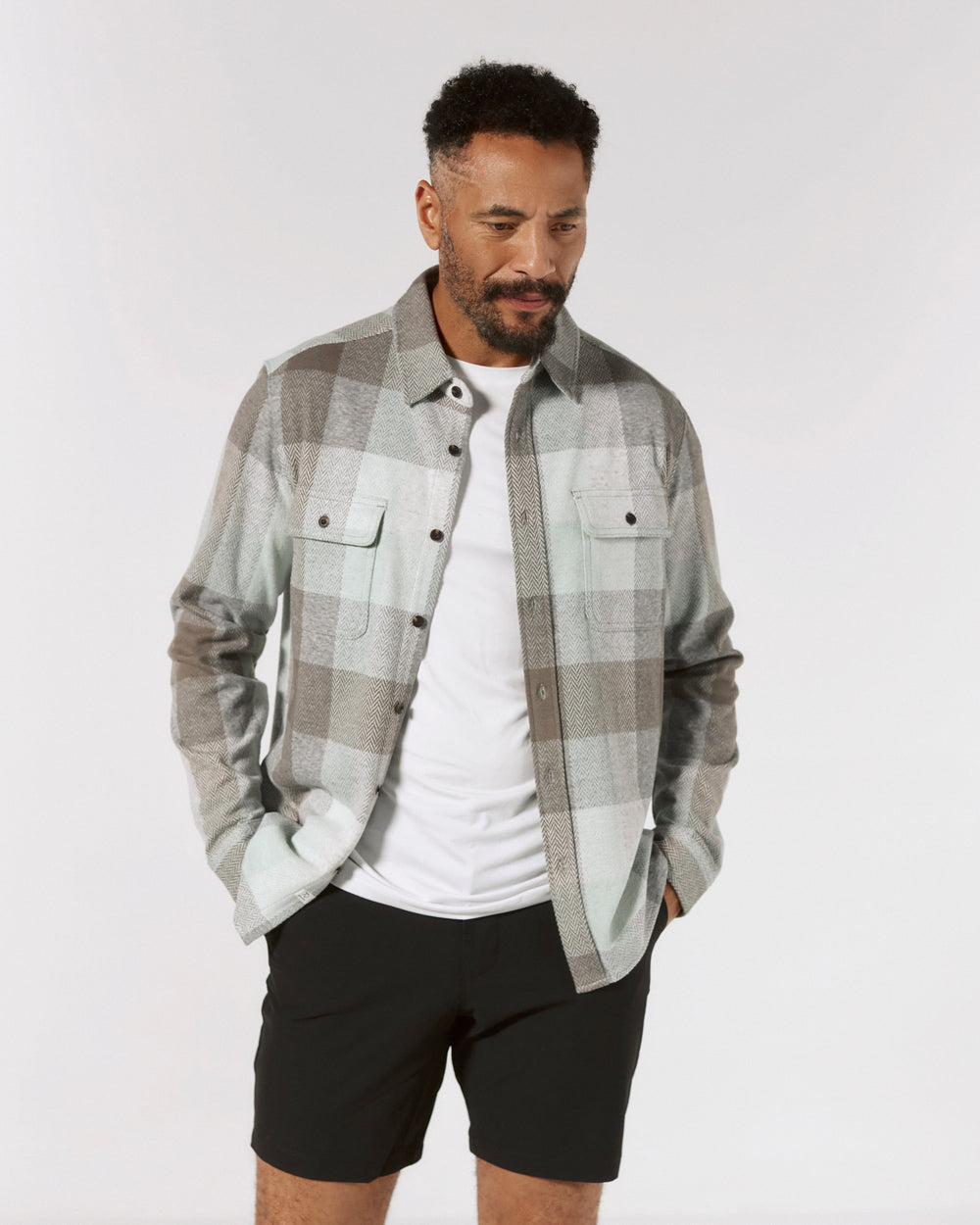 7 Diamonds Mens Generation Plaid Soft Knit Shirt in Seafoam