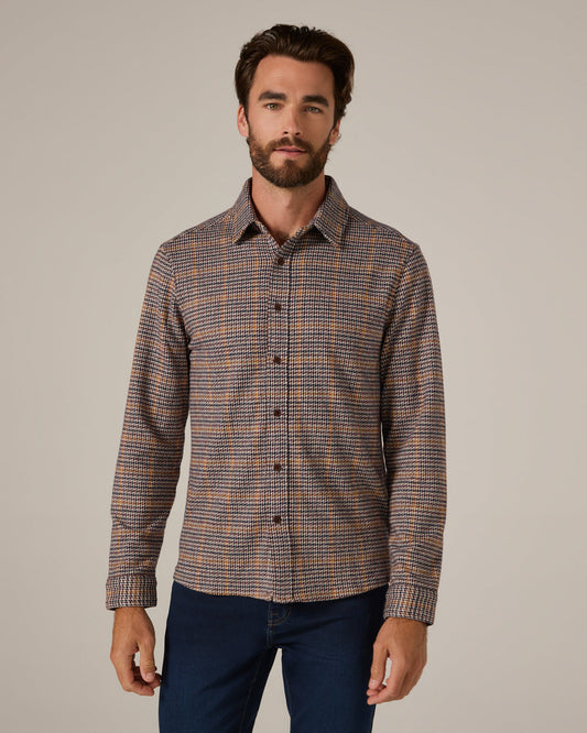7 Diamonds Generation Houndstooth Knit Shirt in Tan