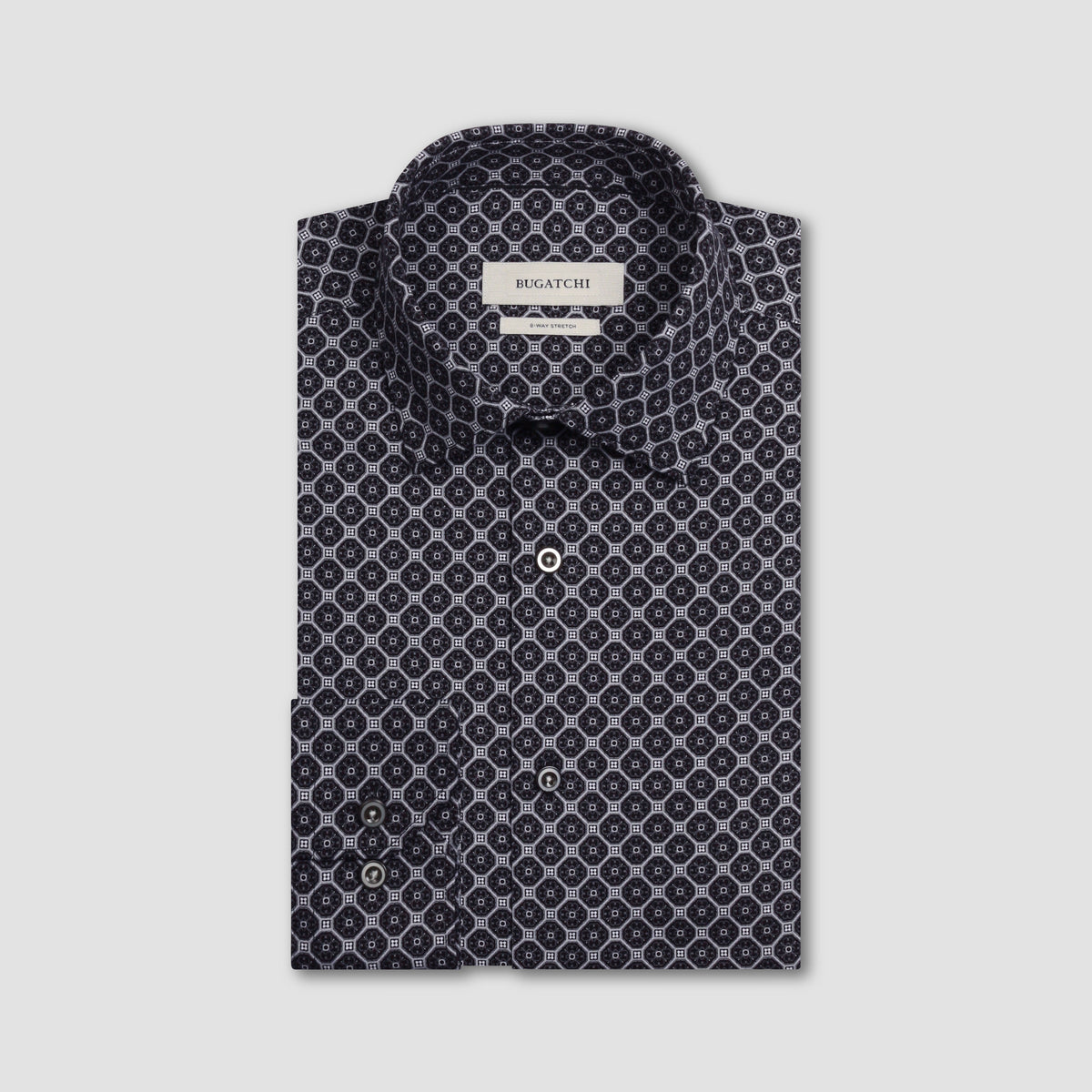 Bugatchi James Medallion Print OoohCotton Sport Shirt in Black