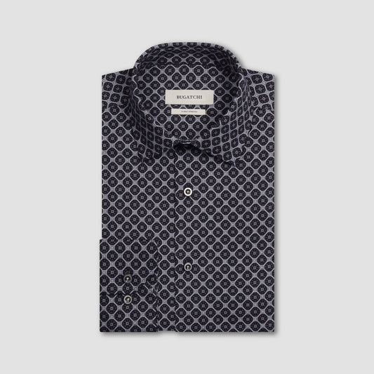 Bugatchi James Medallion Print OoohCotton Sport Shirt in Black