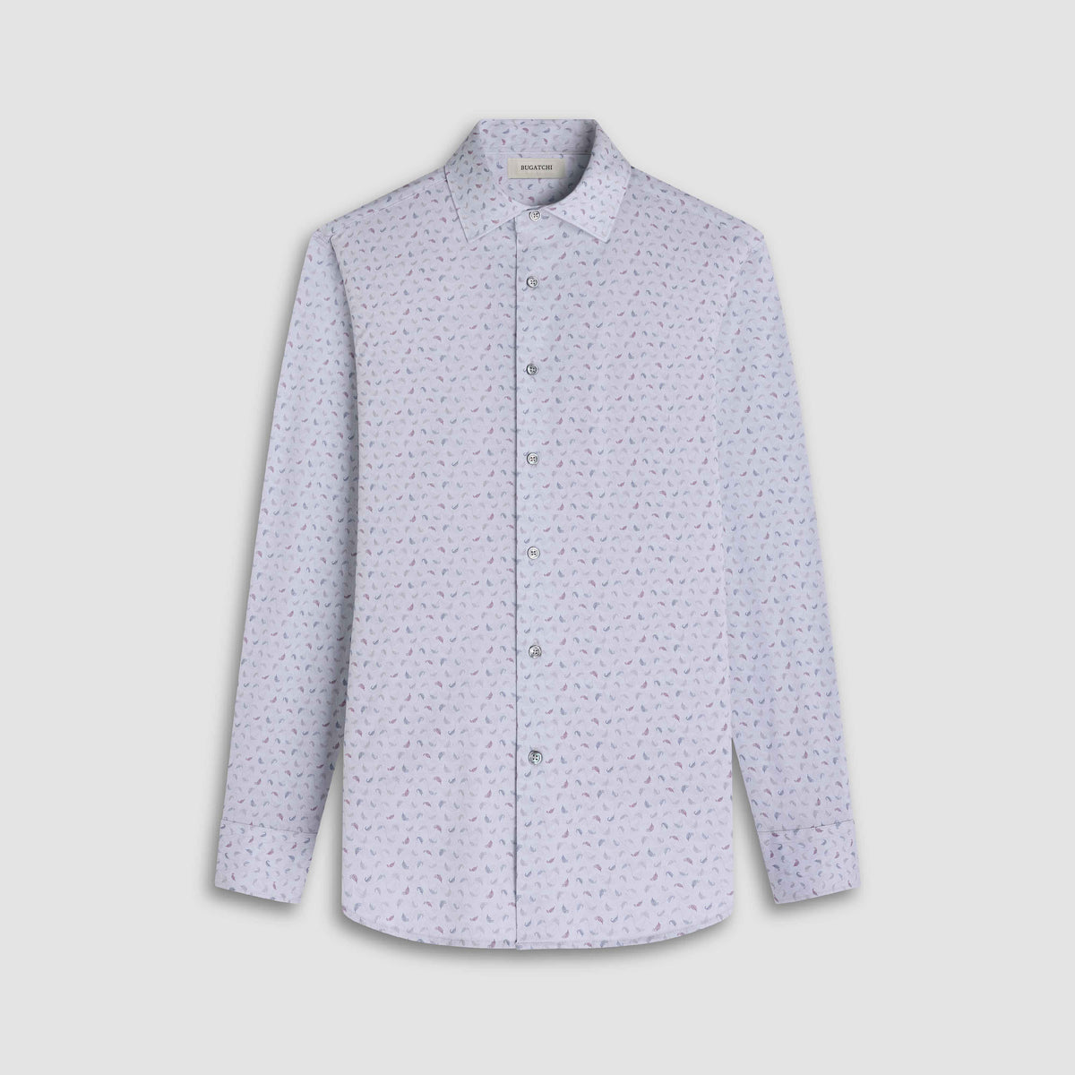 Bugatchi James Leaf Print OoohCotton Sport Shirt in Platinum