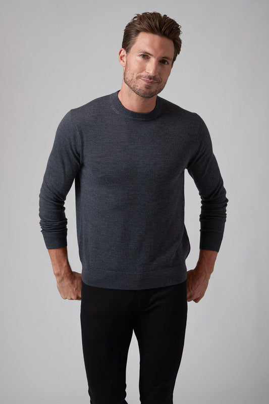 Raffi Alfie Merino Wool Crewneck Sweater in Charcoal