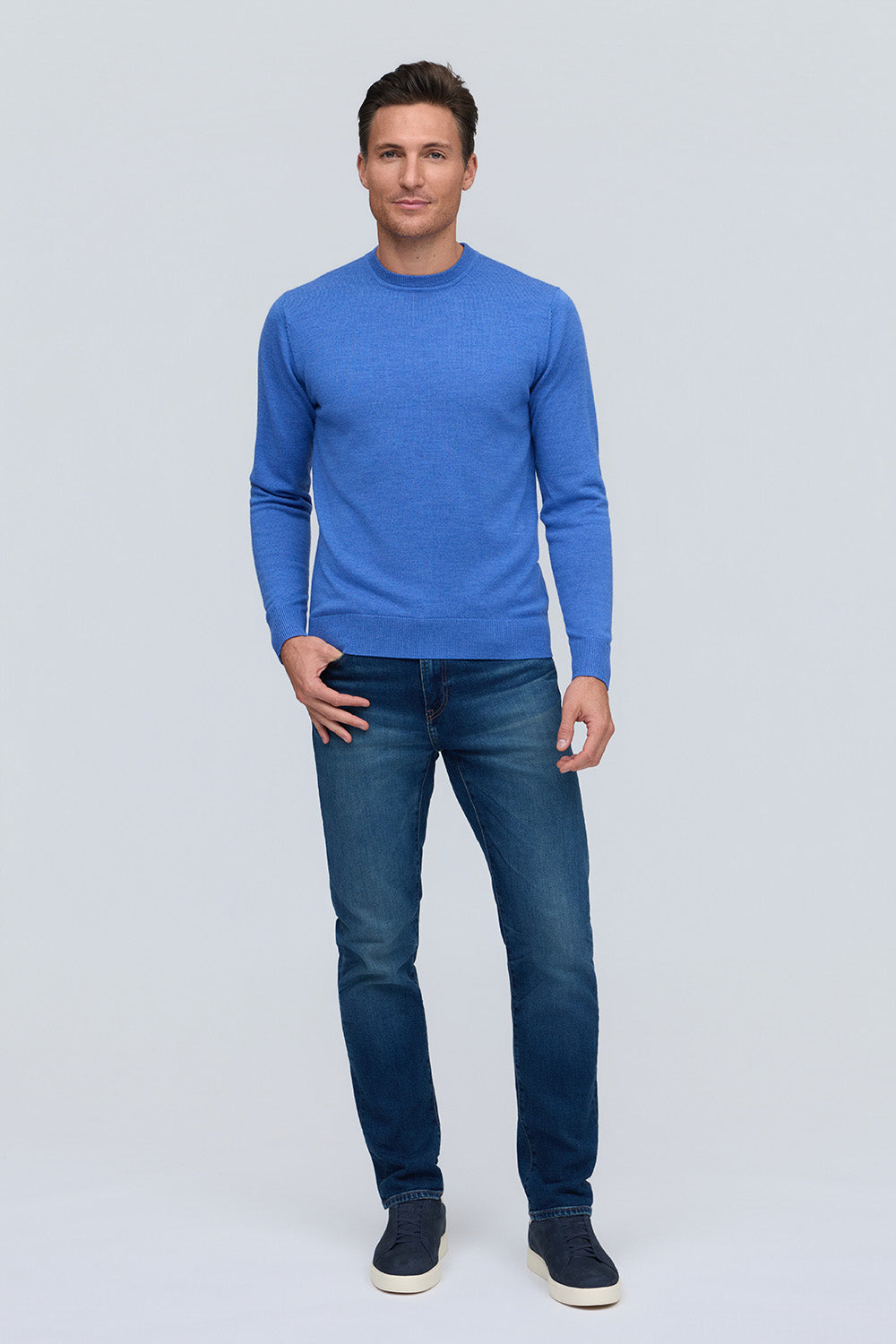Raffi Alfie Merino Wool Crewneck Sweater in Pool